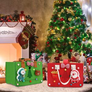 Custom logo cute candy treats gift wrapping holiday party supplies 3d felt christmas tote bags for kids