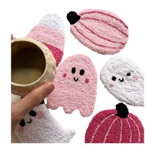 Innermor Halloween Handmade ghost pumpkin Tufted Cup Coasters Mini Mug Rug All Saints' Day Festival table decor cup mat