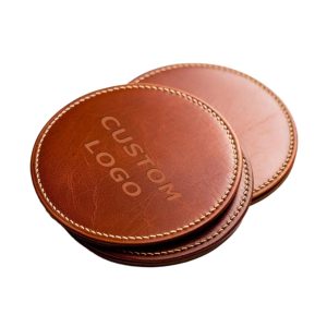 Luxury Promotional Gifts Custom Engraving Logo Real Genuine Leather Coaster