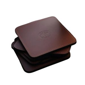 Luxury Promotional Gifts Custom Engraving Logo Real Genuine Leather Coaster
