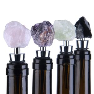 Custom Logo Crystal Wine Stopper Wholesale Rose Quartz Gemstone Christmas Whiskey Vacuum Wine Bottle Stoppers Bar Accessories