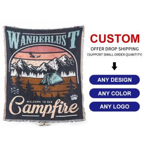 Wholesale Custom Knitted Woven Polyester Cotton Jacquard Thread Throw Tapestry Blanket