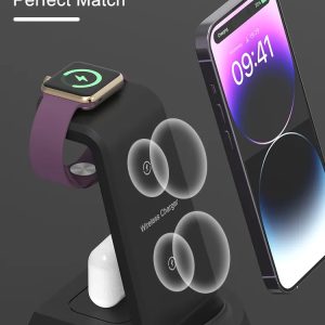 Low Price Fast 3 In 1 Cellphone Mobile Wireless Phone Charger Stand Black Custom Logo For Iphone 15 14 13