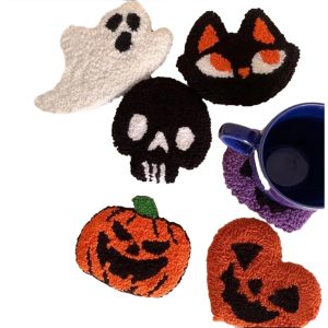 Innermor Halloween Handmade ghost pumpkin Tufted Cup Coasters Mini Mug Rug All Saints' Day Festival table decor cup mat