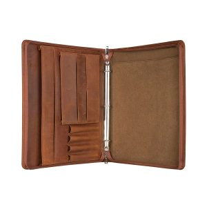 Custom Zipper Padfolio Folder A4 Notebook Leather Cover Agenda Planner Genuine Leather Padfolio Organizer With 3 Ring Binder