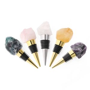 Custom Logo Crystal Wine Stopper Wholesale Rose Quartz Gemstone Christmas Whiskey Vacuum Wine Bottle Stoppers Bar Accessories