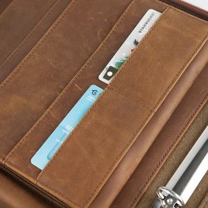 Custom Zipper Padfolio Folder A4 Notebook Leather Cover Agenda Planner Genuine Leather Padfolio Organizer With 3 Ring Binder
