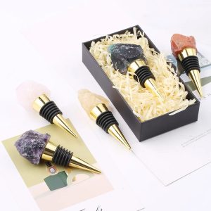 Custom Logo Crystal Wine Stopper Wholesale Rose Quartz Gemstone Christmas Whiskey Vacuum Wine Bottle Stoppers Bar Accessories
