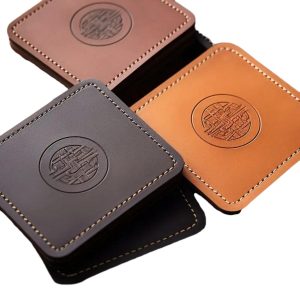 Luxury Promotional Gifts Custom Engraving Logo Real Genuine Leather Coaster