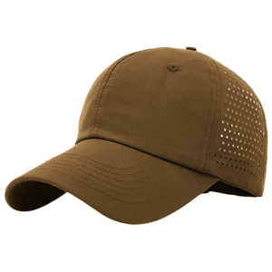Brown baseball cap.