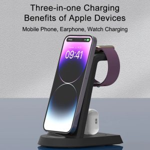 Low Price Fast 3 In 1 Cellphone Mobile Wireless Phone Charger Stand Black Custom Logo For Iphone 15 14 13