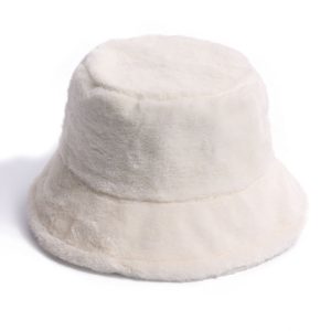 female winter warm thick women solid color custom logo plush fuzzy furry fluffy Faux Fur Bucket Hat