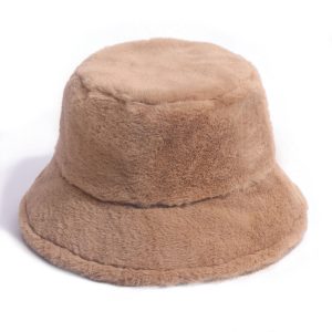 female winter warm thick women solid color custom logo plush fuzzy furry fluffy Faux Fur Bucket Hat