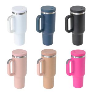 Custom 40 oz  stainless steel double wall vacuum metal coffee cup travel mugs tumbler with handle