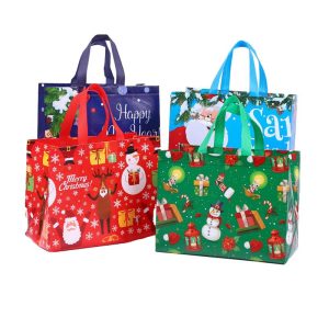 Eco-friendly Foldable Reusable Non Woven Fabric PP Laminated Christmas Rustic Totes Shopping Bags