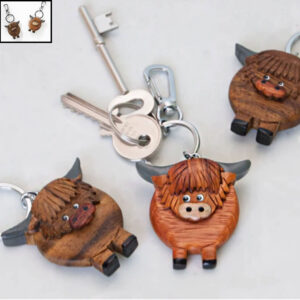 Wooden Keychain Highland Cow Wooden Keychain